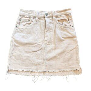 Wilfred Aritzia Light Pink Distressed Hem Denim Mini Skirt Sz 2